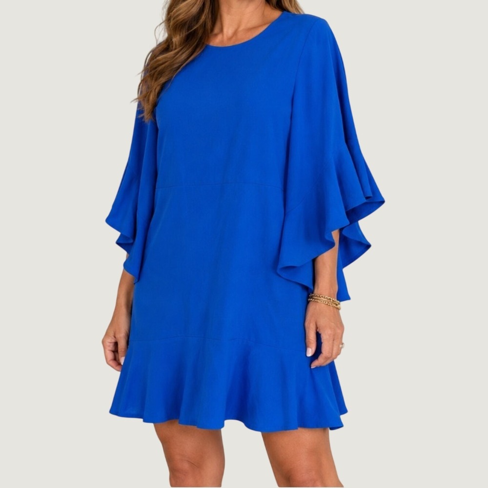 Bar III Cobalt Blue Ruffle Sleeve Shift Dress Womens 10 Cocktail Career NWT
